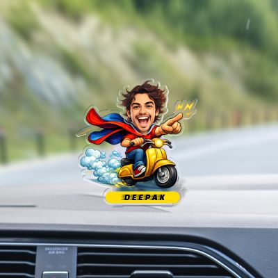 Personalized Superman Cartoon Theme Funny Face Caricature Solar Powered Moving Head Feature for Car Dashboard & Table Decor Custom with Name Birthday Return Gift for Kids & Friends